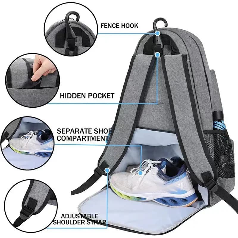 2026 Tennis Racket Backpack for 2 Rackets, Large Capacity Badminton Bags with Shoe Compartment, Laptop Backpack Sports Fitness B