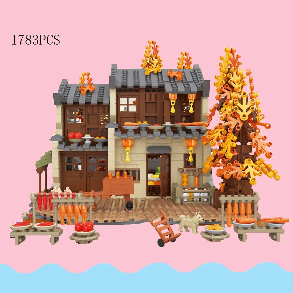 iDEA City Street View House Mini Block Autumn Rural Courtyard Streetscape Construction Model Building Brick Figures Toys