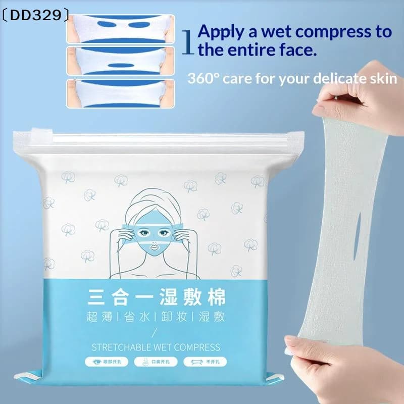 Stretchable 3 In 1 Wet Compress Facial Cotton Pads Pre Cut Face Mask Sheets For Skin Care