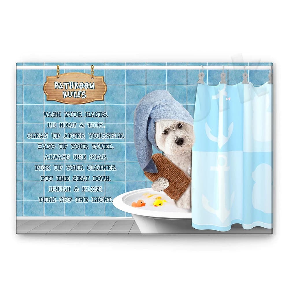 Corgi, West Highland White Terrier, stampe di gatti, divertenti poster con regole del bagno, regali per gli amanti dei cani