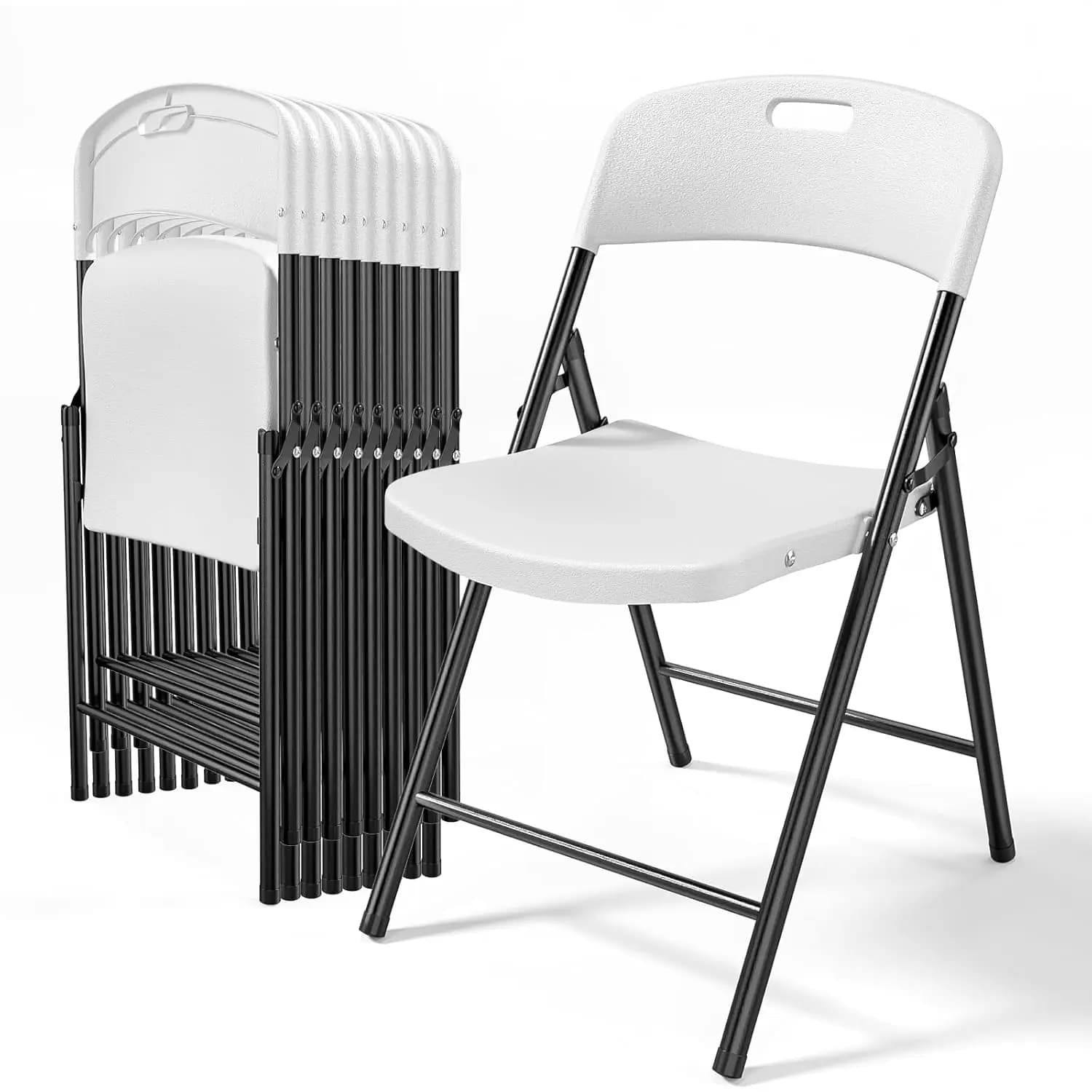 Set di 10 Sedie Pieghevoli in Plastica Bianca, Seduta Portatile con Telaio in Acciaio Resistente per Uso Interno ed Esterno, Perfette per, Personalizzate