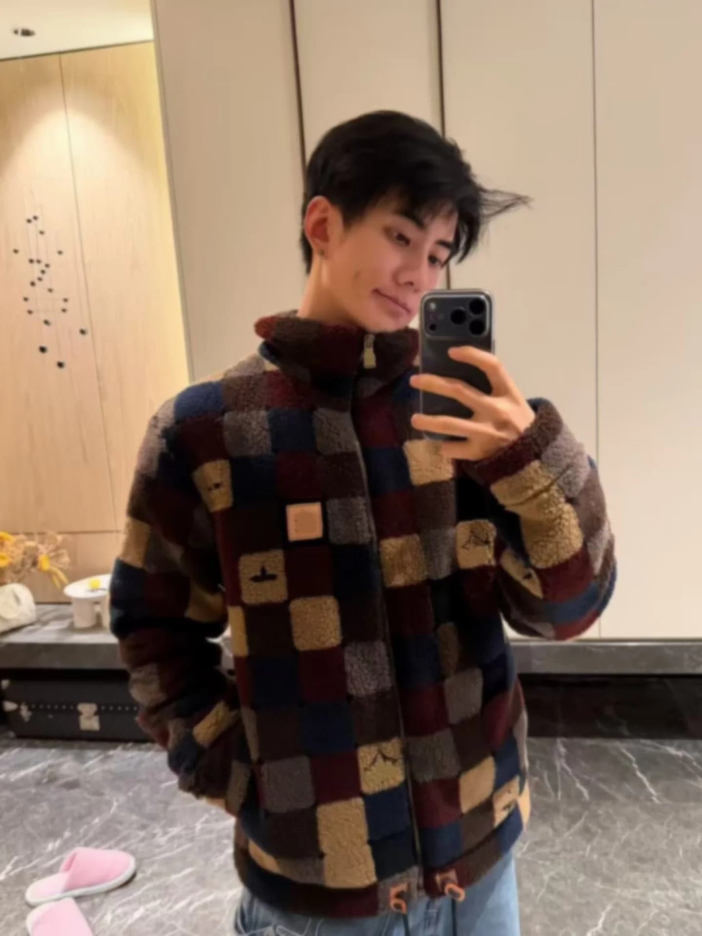 Giacca da Baseball Stile Casual con Fodera in Pile e Motivo a Quadri, Gilet da Baseball in Materiale Soffice per Uomo e Donna, Cappotto Outerwear
