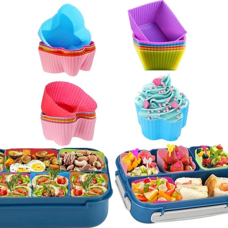 8 Pcs Silicone Lunch Box Dividers, Multi-use Baking Tools, Food Separator for Kids Students Bento Box & Cake Molds