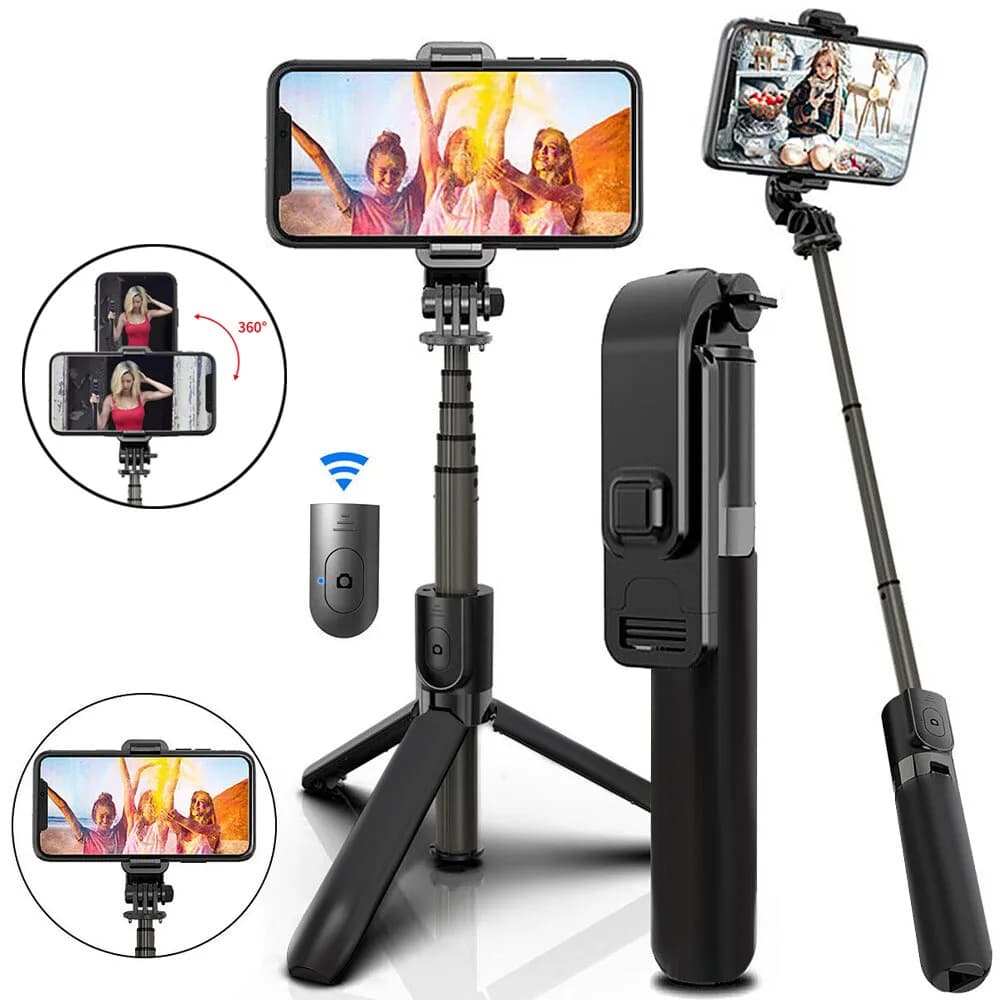 Treppiede selfie stick con telecomando Bluetooth portatile per telefoni iPhone e Android