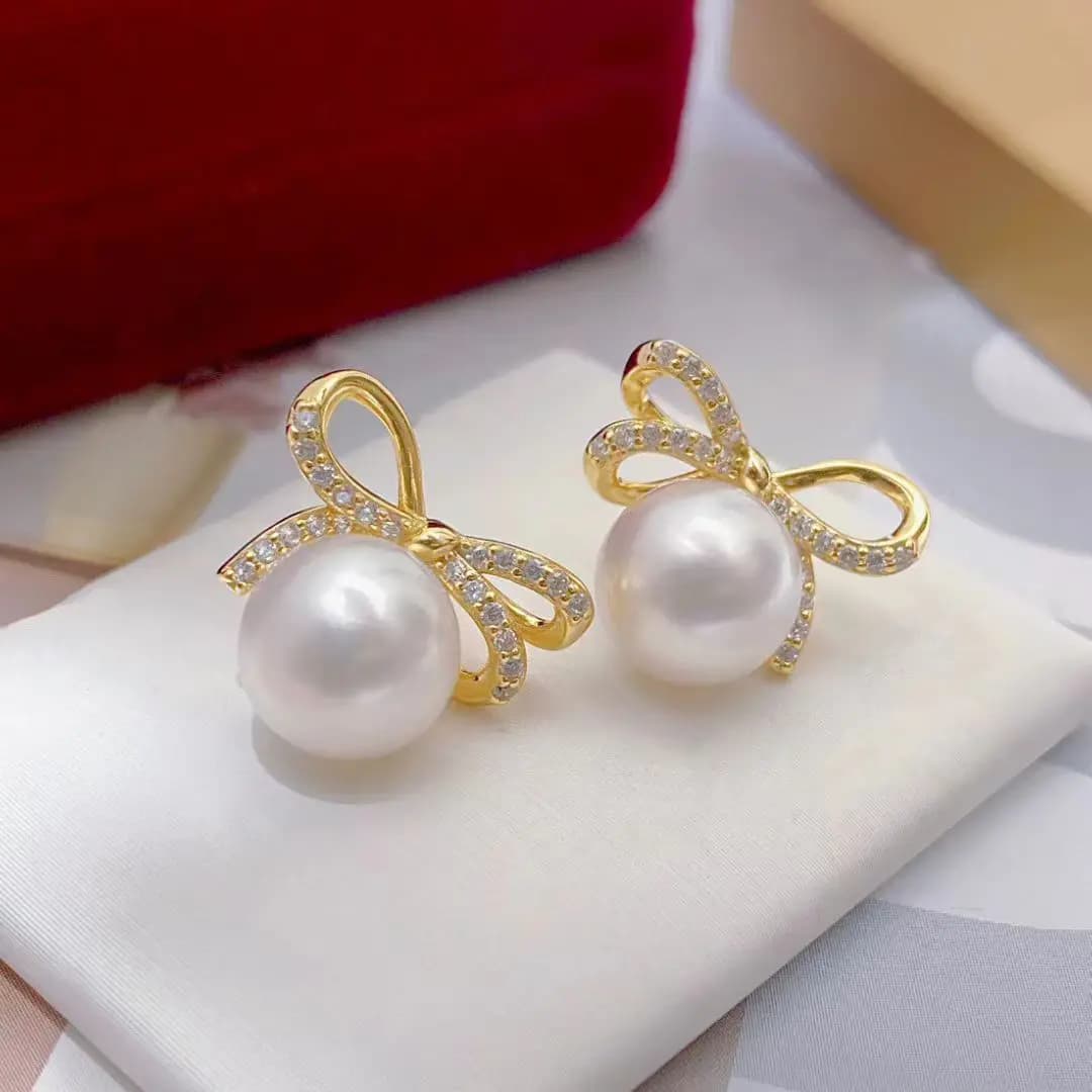 Orecchini in argento sterling S925 con nodo a fiocco Risultati di montaggio Impostazioni Base Parti di montaggio Accessorio per perle da 8-9 mm 5 paia/lotto