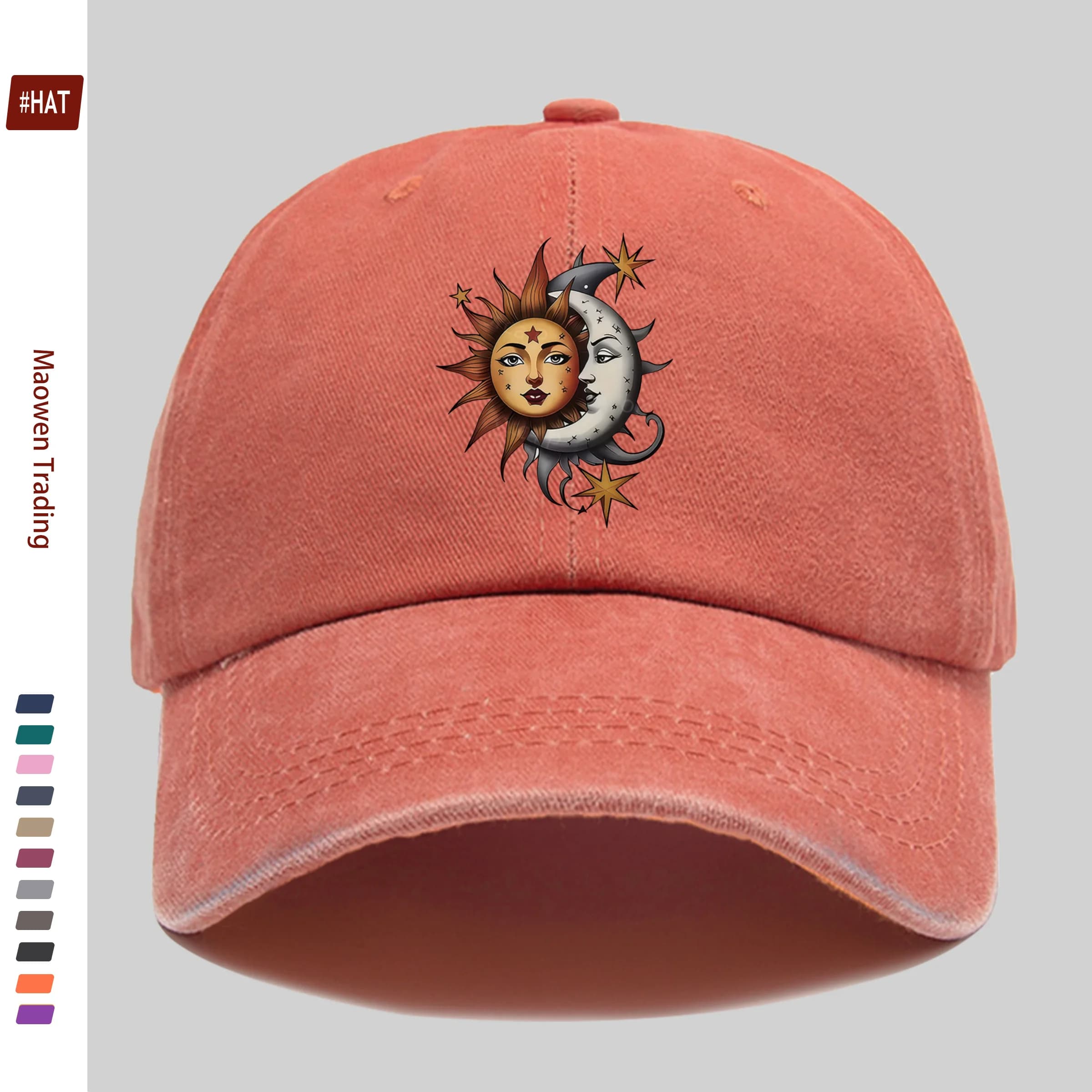 Cappello da Baseball con Stampa Sole Luna Stelle, Design Unisex, Disponibile in Vari Colori, Cappello da Sole Comodo e Leggero