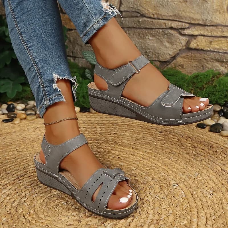 Women's Summer New Roman Designer Wedge Sandals, Stylish Outdoor Lightweight Comfortable Velcro Walking Shoes, Plus Size