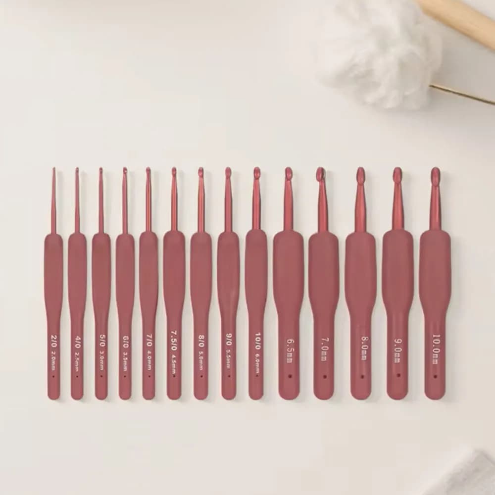 14Pcs Crochet Needles Red Silicone Handle Aluminum Crochet Hook Set Sewing Needle Hook Tool Manual Crochet Hook Mixed Size