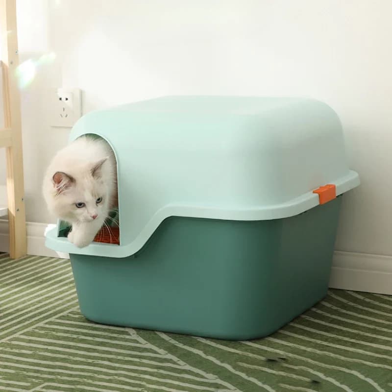 Spaziosa vassoio per lettiera per gatti da corridoio Vassoio per lettiera spaziosa WC per gatti resistente agli odori Sabbia completamente chiusa con design ribaltabile