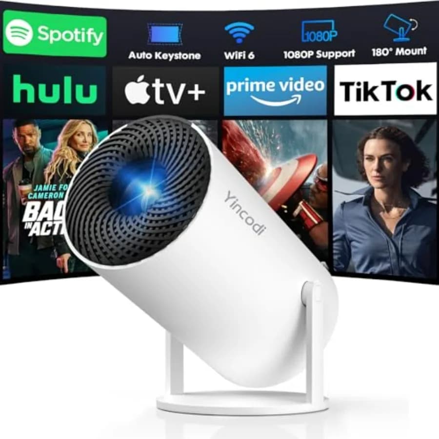 Mini Proiettore Portatile 1080P con WiFi Bluetooth Android 12 per Camera da Letto, Correzione Automatica del Trapezio Verticale, Rotazione a 180°, HDMI USB TV Stick