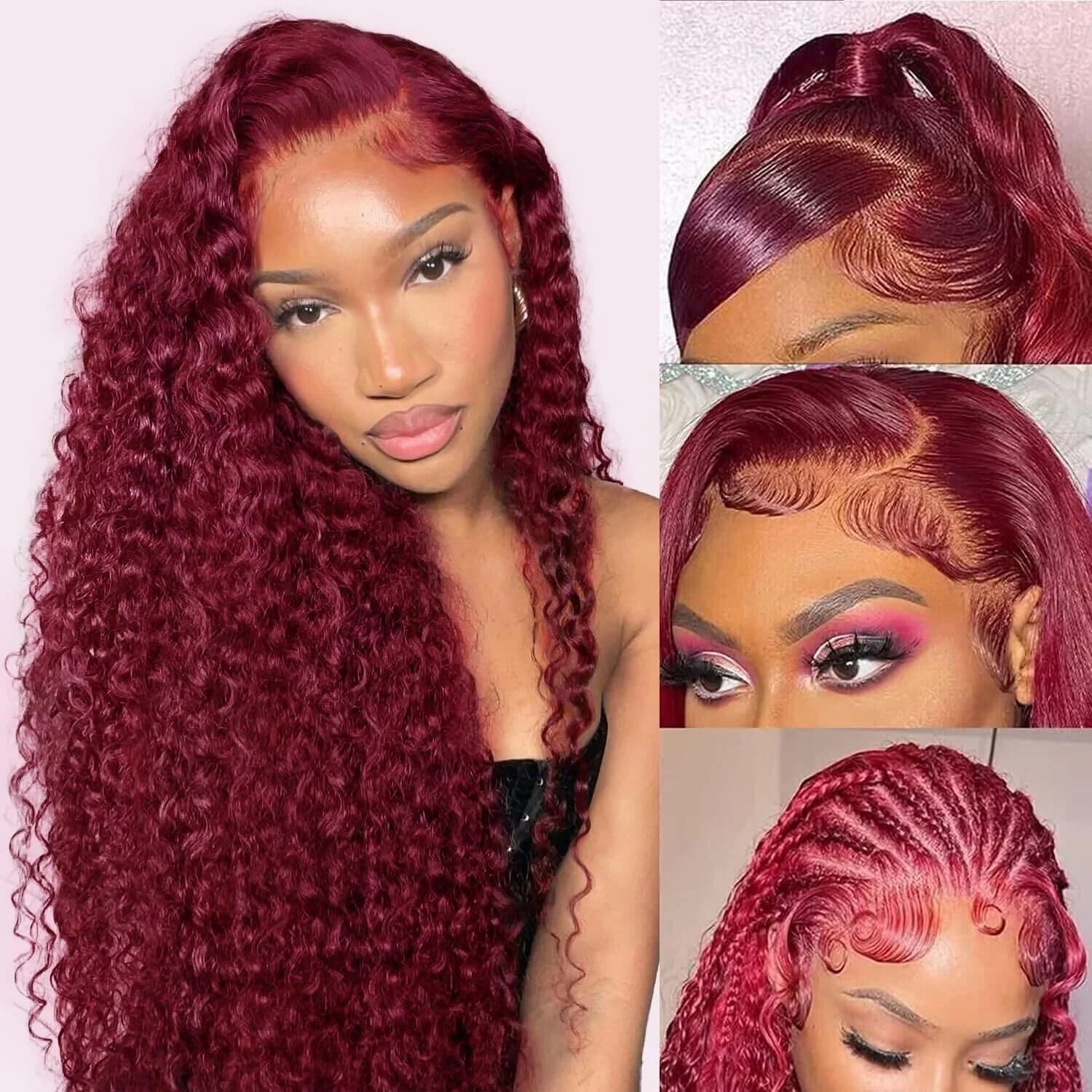 Human hair bordeaux wig 99j 13x6 wave deep anterior wigs in lace human hair pre lace front wigs in transparent lace HD for women