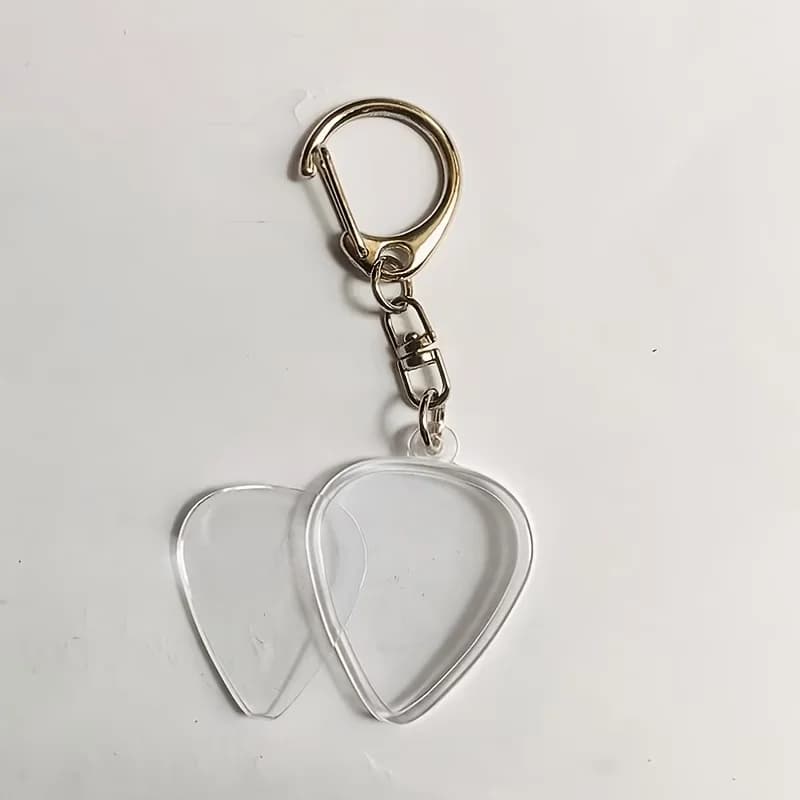 Portachiavi 2 in 1 per plettri da chitarra, in grado di contenere sia i plettri da chitarra che le immagini contemporaneamente, contenitore trasparente a forma di cuore