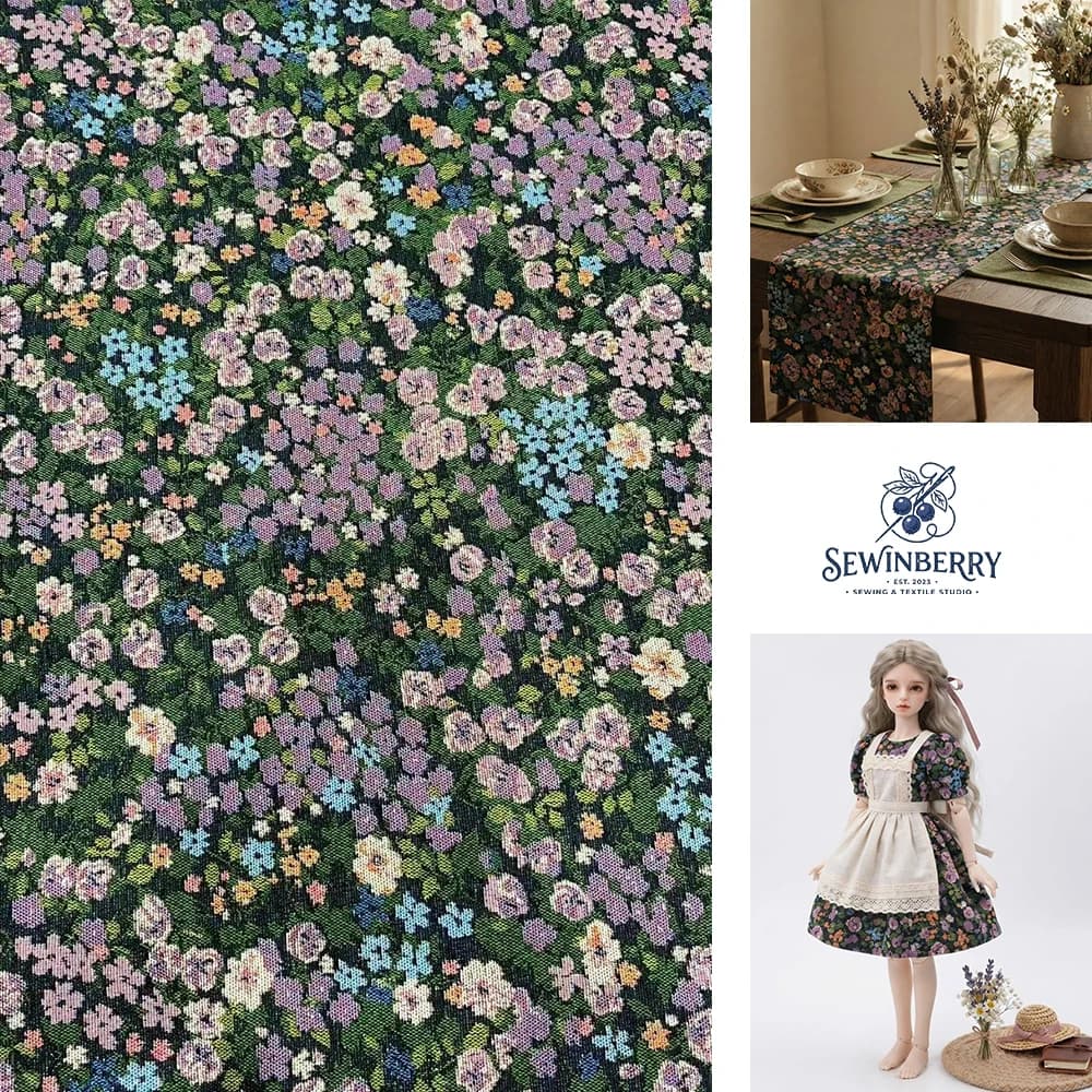 Purple Floral Jacquard Cotton Polyester Fabric Country Style DIY Material 100x145cm For Fat Quarter Patchwork Sewing Craft