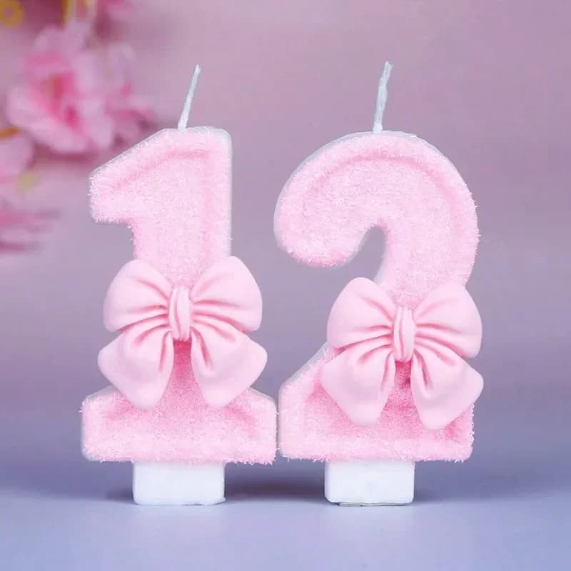 Creative candles for cake with number 0-9, pink bow for new girl with decoration for birthday cake, anniversary party