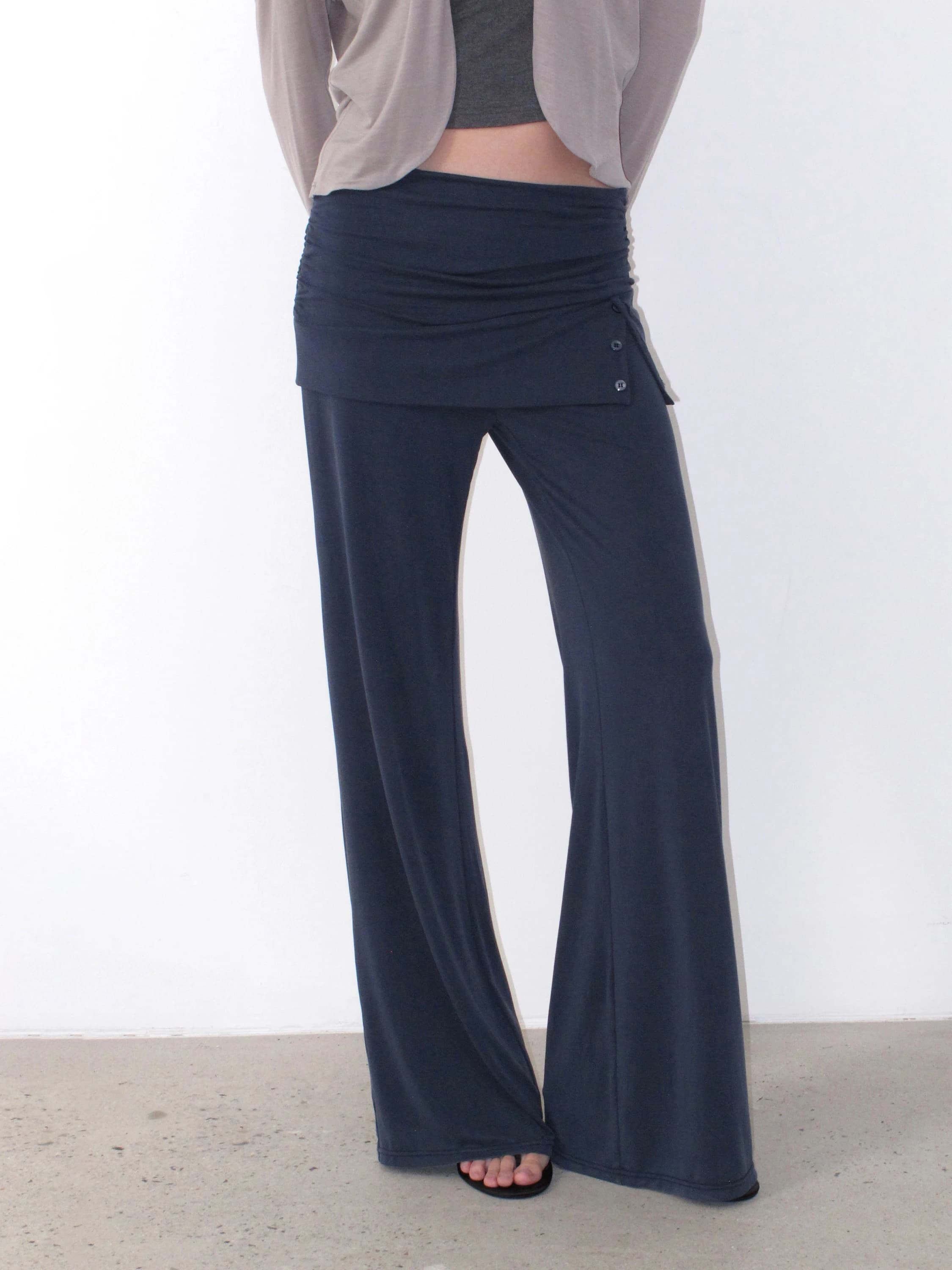 Pantaloni Gonna Sportivi Casual a Vita Bassa con Pieghe, Stile Wrap, Morbidi e Delicati sulla Pelle, Modello Mito De Misty Blue