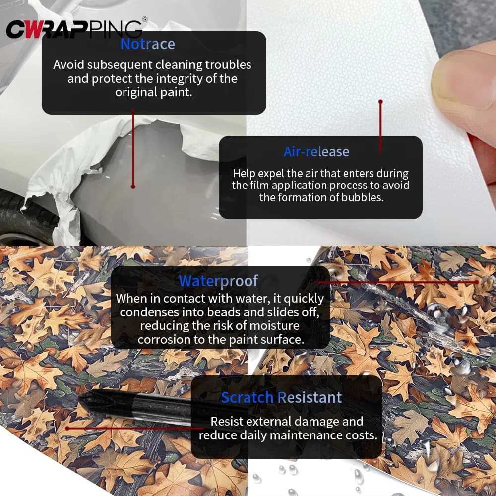 Pellicola Camouflage Foglie per Car Wrapping, Adesivo Vinilico Automobilistico per Caschi Moto, Adesivi per Veicoli, Pellicola per Carrozzeria Auto, Tinta