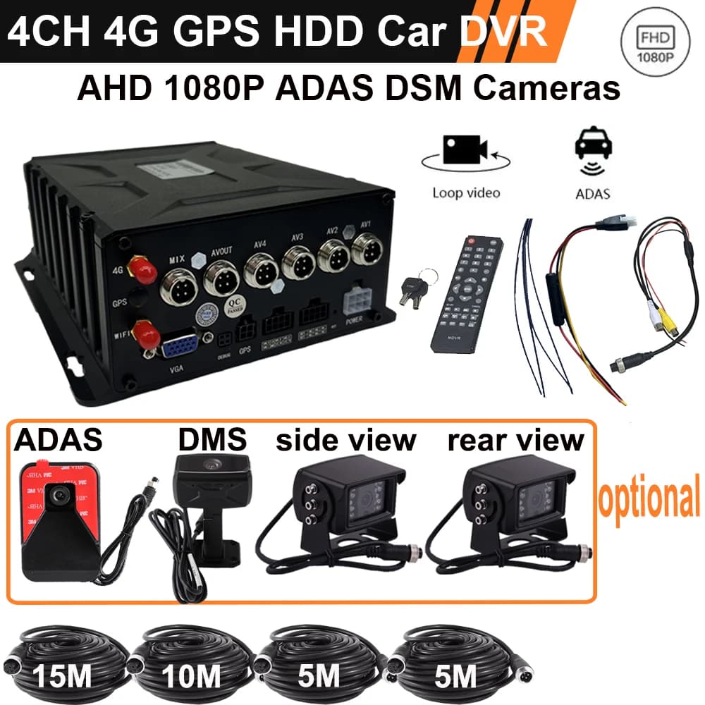 Registratore Hisilicon DVR per auto 4CH con telecamera ADAS DMS 1080P 4G GPS HDD DVR Telecamere di backup per monitoraggio conducente Camion Bus Taxi Tra