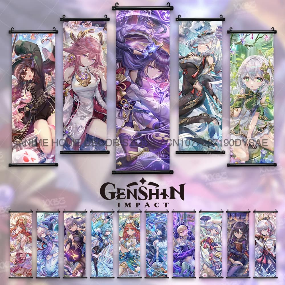 Genshin Impact Poster Barbara Decorazione della casa Diona Gioco Dipinti appesi Fischl Opere d'arte da parete Hu Tao Pergamene Immagine Jean Lisa