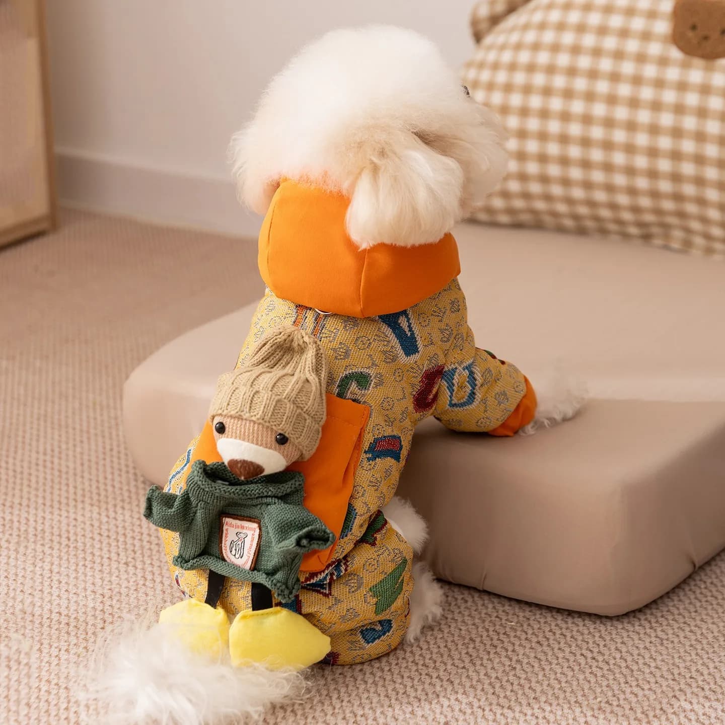 Cappotto di orsacchiotti di peluche Vestiti per cani invernali Caldi tute a quattro zampe Yorkshire Felpa con cappuccio maltese