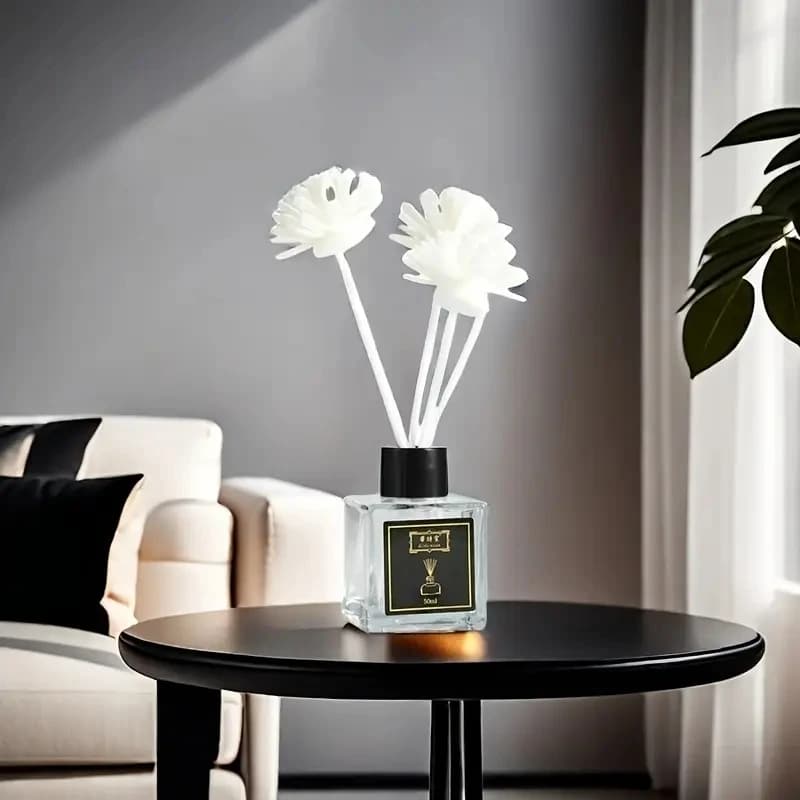 Profumatore per Ambienti Senza Fiamma, Olio Aromaterapico alla Fresia e Lavanda con Bastoncini Diffusori, Deodorante Liquido per Ambienti, Decorazioni per la Casa