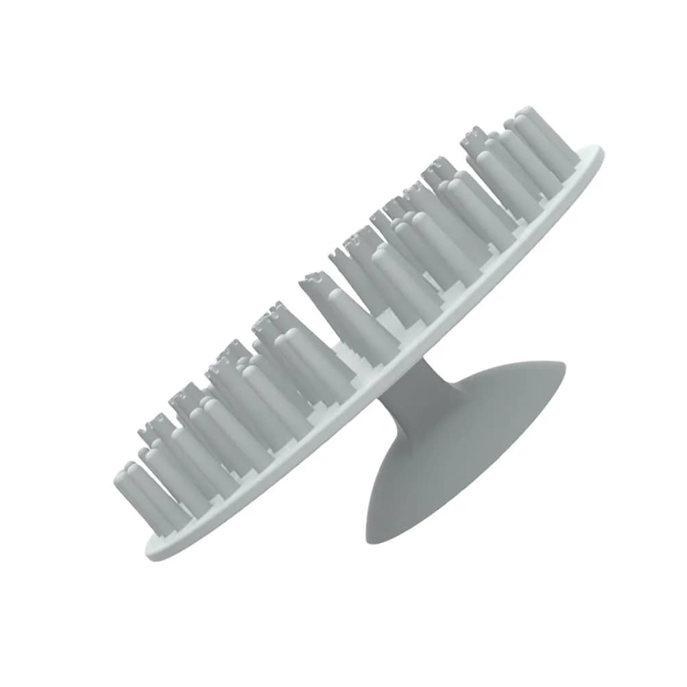 Dog grooming brush, pet bath brush with suction cup, ergonomic design, comfortable handle, pet hair cleaning tool, grey color