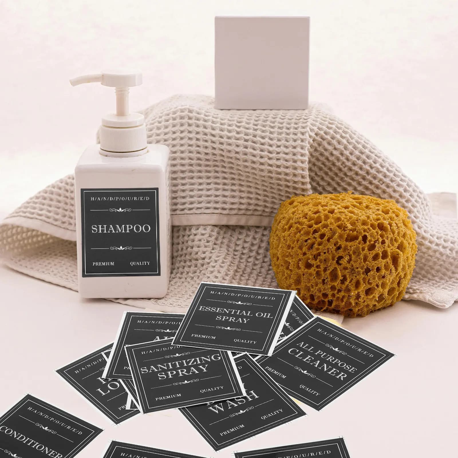 Waterproof Label Stickers for Shampoo Bottles Bathroom Containers Soap Dispensers Self-Adhesive Elegant Design Water