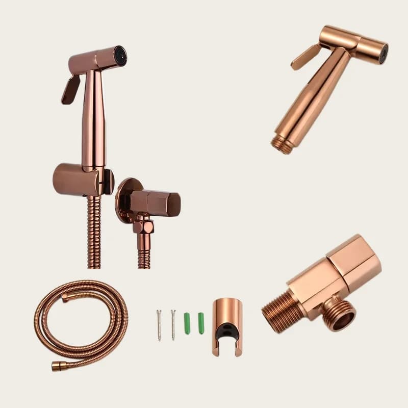 Rubinetto Bidet Oro Rosa, Kit Spruzzatore WC Acqua Fredda Oro Spazzolato, Doccetta WC Portatile in Ottone Grigio