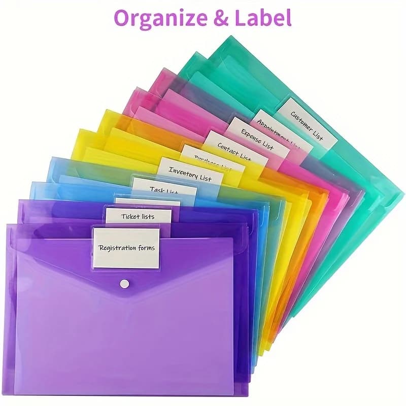 Borsa per documenti da 10 pezzi in plastica trasparente per documenti A4, borsa per archiviazione, organizer per studenti, cartelle tascabili per informazioni, cancelleria