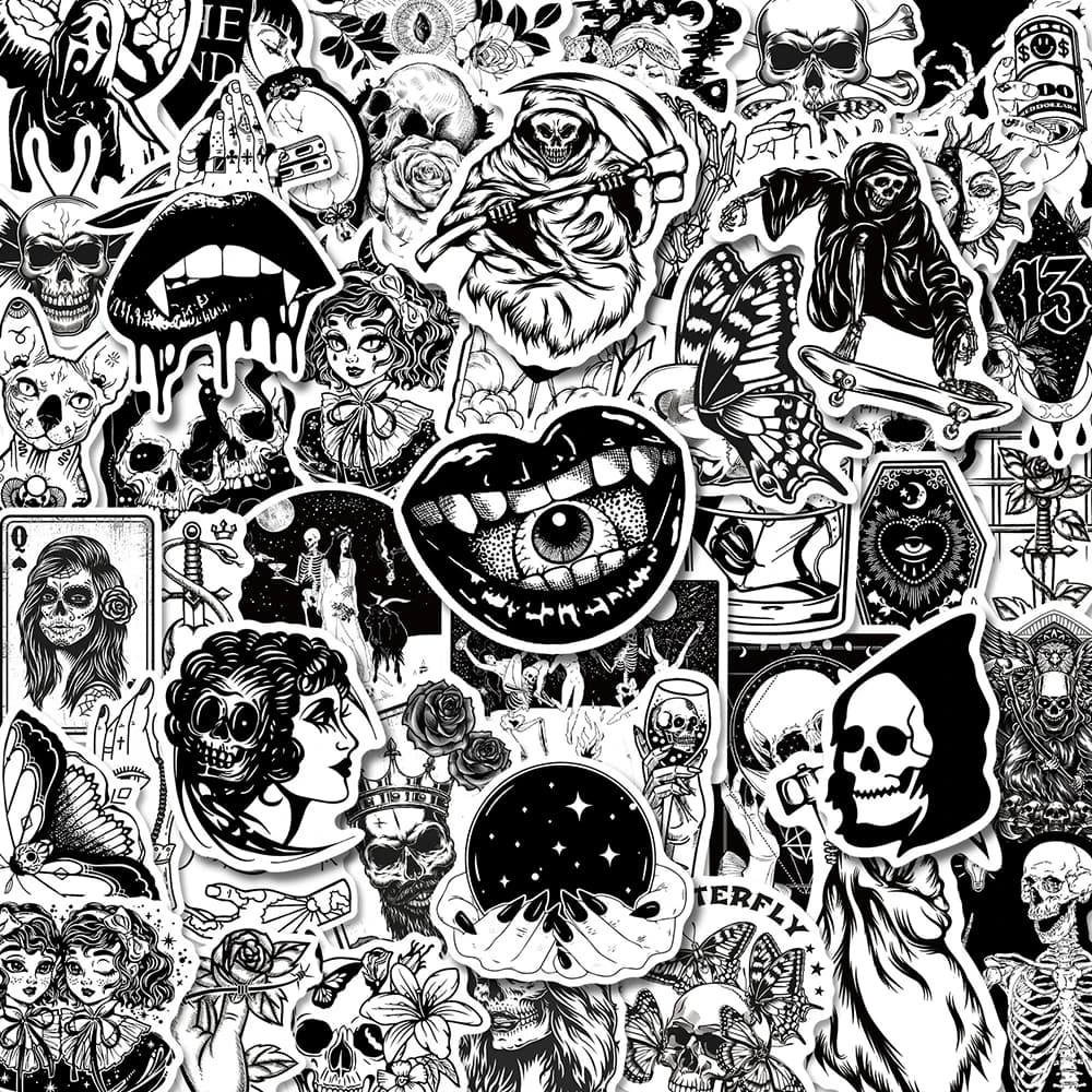 10/30/50 Cartoon Punk Devil Horror Gothic Graffiti Stickers Black And White DIY Toys Skateboard Laptop Decals Sticker F5