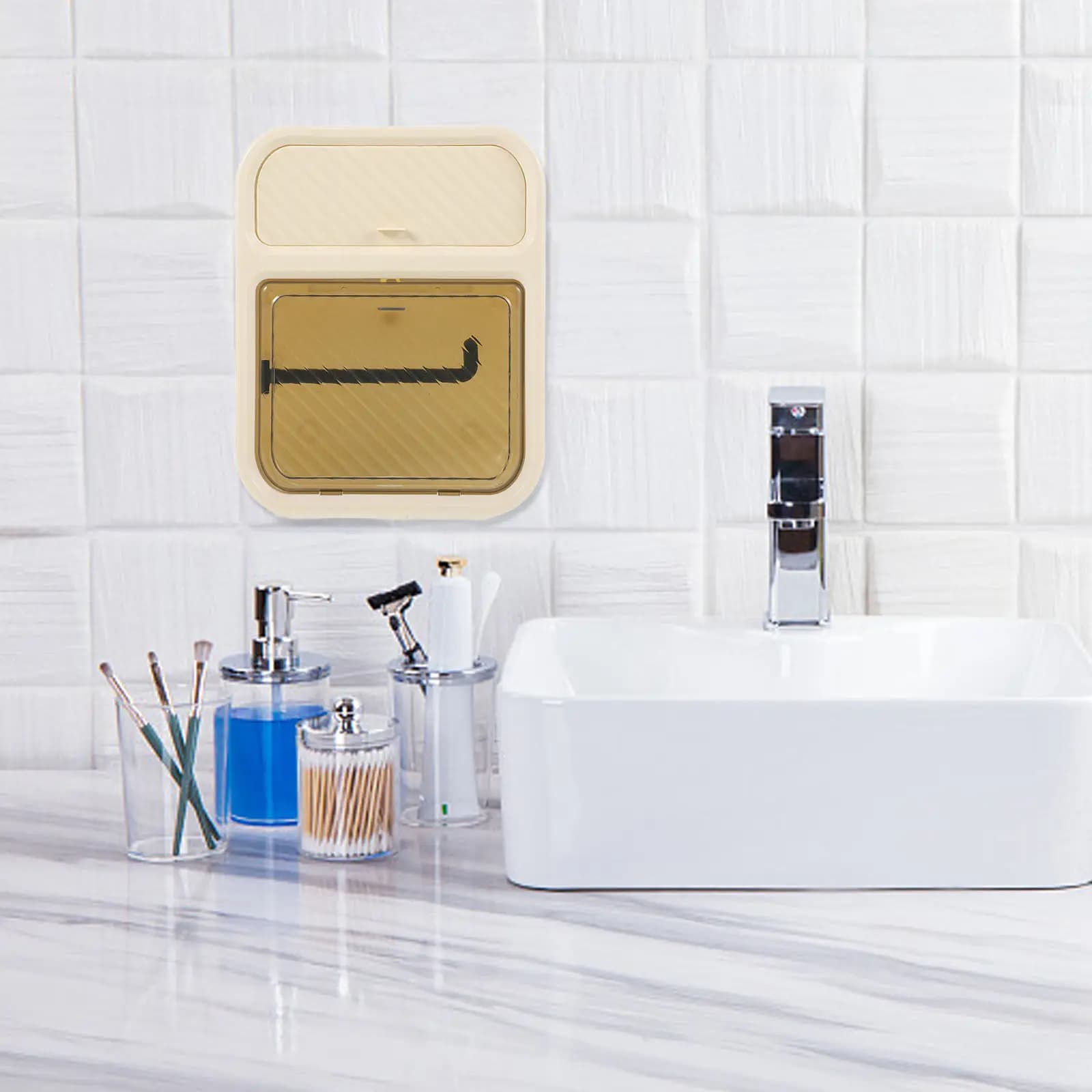 Waterproof Wall Tissue Holder Punch Free Plastic Wall Mounted Toilet Paper Dispenser Tissue Box Holder for Bathroom Living Room