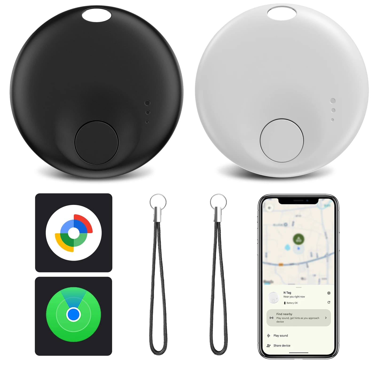 Localizzatore GPS da 4 pezzi per iPhone e Google Android FindMy Dispositivo Smart Tracker Tag di localizzazione della batteria a lunga durata per chiavi della portafoglio dell'auto