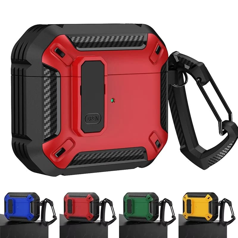 Custodia antiurto portatile per Apple Airpods 3 2 1 Pro /Pro 2 Custodia per auricolari Bluetooth con portachiavi Moschettone Copertura con blocco di sicurezza