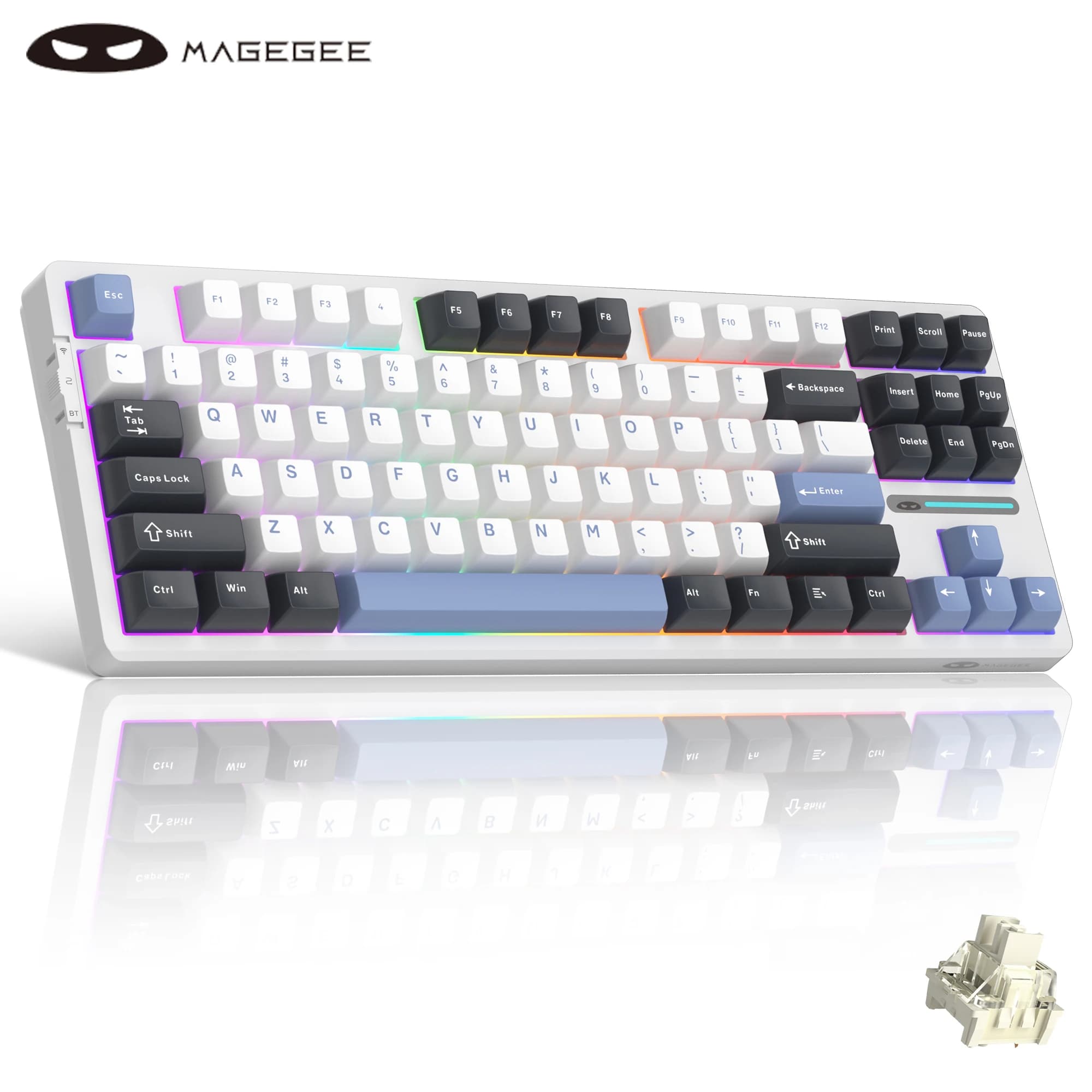 MageGee Light87 Tastiera meccanica wireless 2.4G/USB-C/BT5.0 Tastiera da gioco RGB a 87 tasti sostituibile a caldo per giochi e lavoro