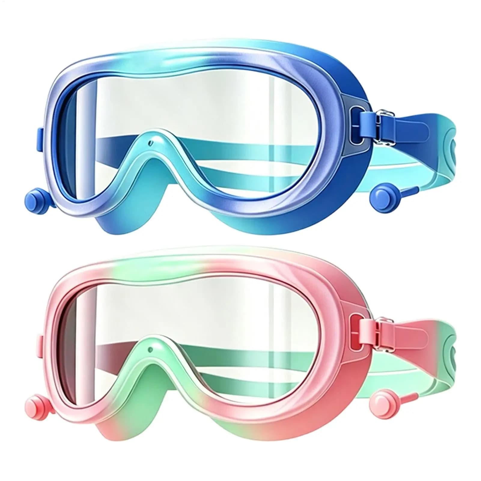 Anti-Fog UV Protection Kids Swimming Goggles Wide C lear View Pool Swim Eyewear With Earplugs Adjustable Elastic Strap