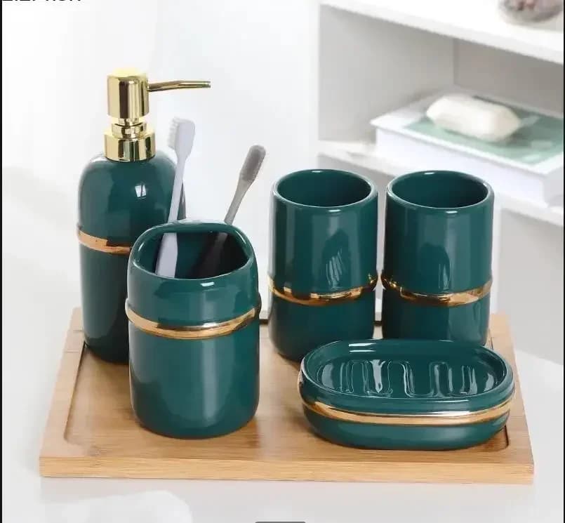 Ceramic Luxurious Bathroom Accessory Set Washing Tools Bottle Mouthwash Cup Toothbrush Holder Soap Box Tray Household Articles