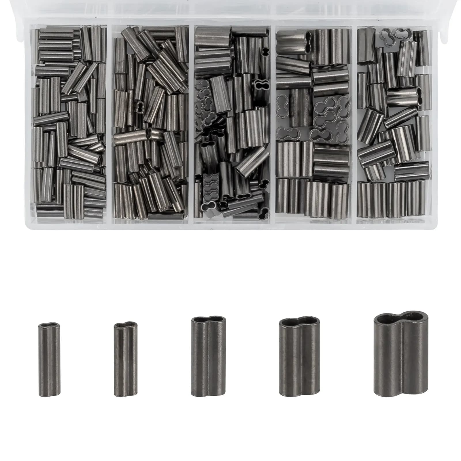 275 pz double barrel wire thread hamster sleeve Leader fishing copper tube mixed connectors 0.8-2.0mm with Tackle Box