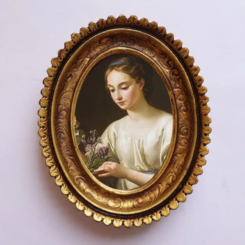 For European Style Relief Pattern Oval Shape Photo Frame Picture Frame Oil Picture Holder Desktop Ornaments Home Decor