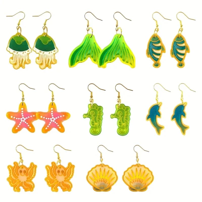 1Pack Ocean Series Earring Resin Silicone Molds -20 Pairs Earring Hooks40pcs Jump Rings In Golden And Slivery