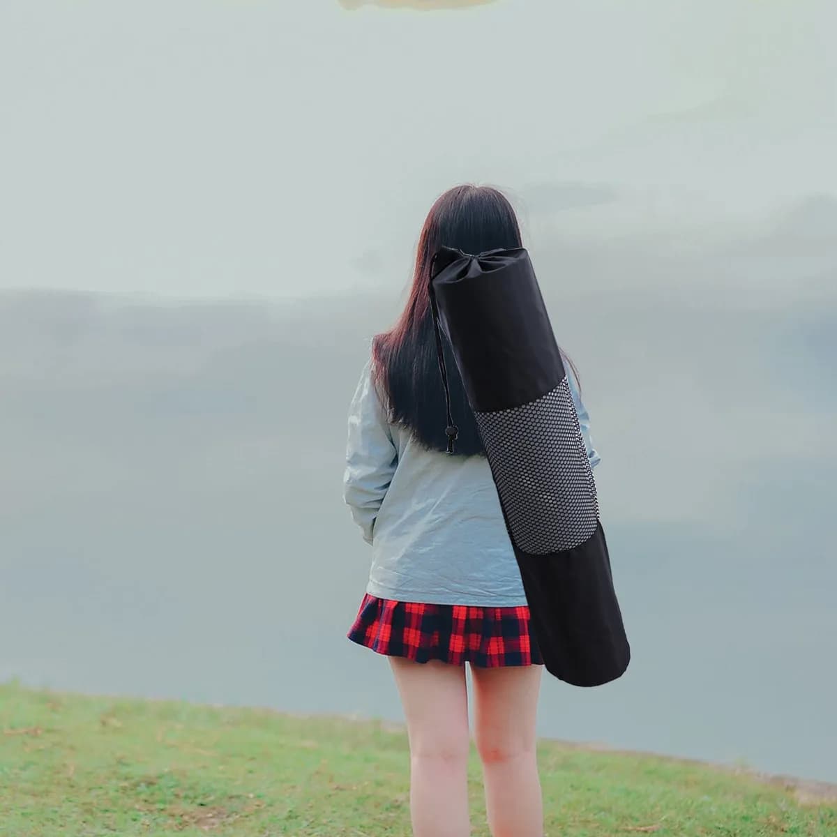 Borsa porta tappetino yoga (2 pezzi) ventilata in semi-rete, pieghevole, con tracolla regolabile per tappetini yoga, asciugamani e attrezzatura da palestra