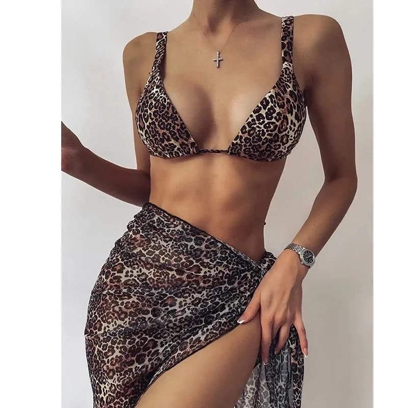 Set bikini a 3 pezzi Costume da bagno sexy Costume da bagno donna Triangolo Leopardo Arcobaleno Tie Dye Bikini Set Costume da bagno Gonna da spiaggia Cover Up