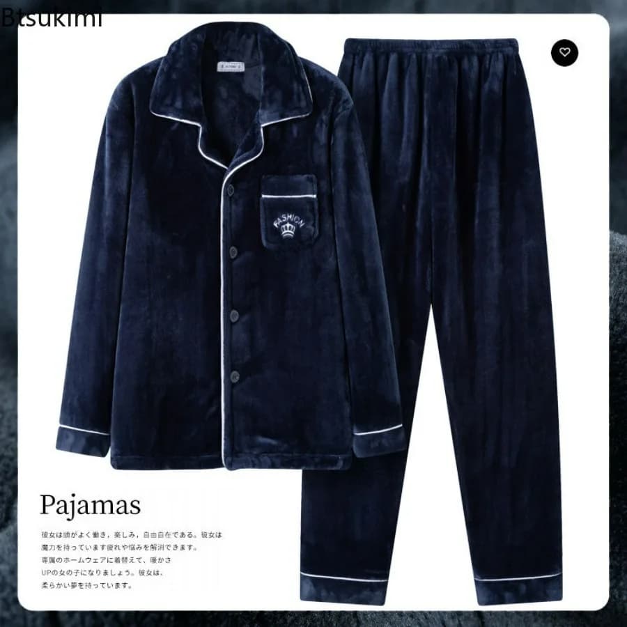 Autunno Inverno Uomo Addensare Flanella Degli Indumenti Da Notte Due Pezzi Comodo Caldo Pigiama In Pile di Corallo Set Maschile Inverno Salotto Casa Vestito