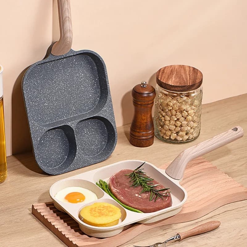 Portable three-hole non-stick pan Aluminum non-stick pan for square eggs Portable non-stick pan for steaks