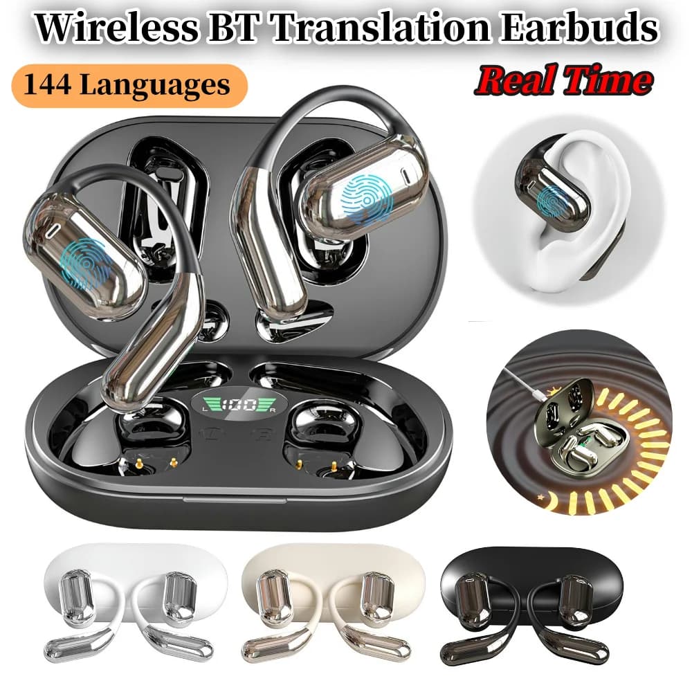 Auricolari Wireless BT 3-in-1 Real Time Translators, Translation Headphones in 144 Languages