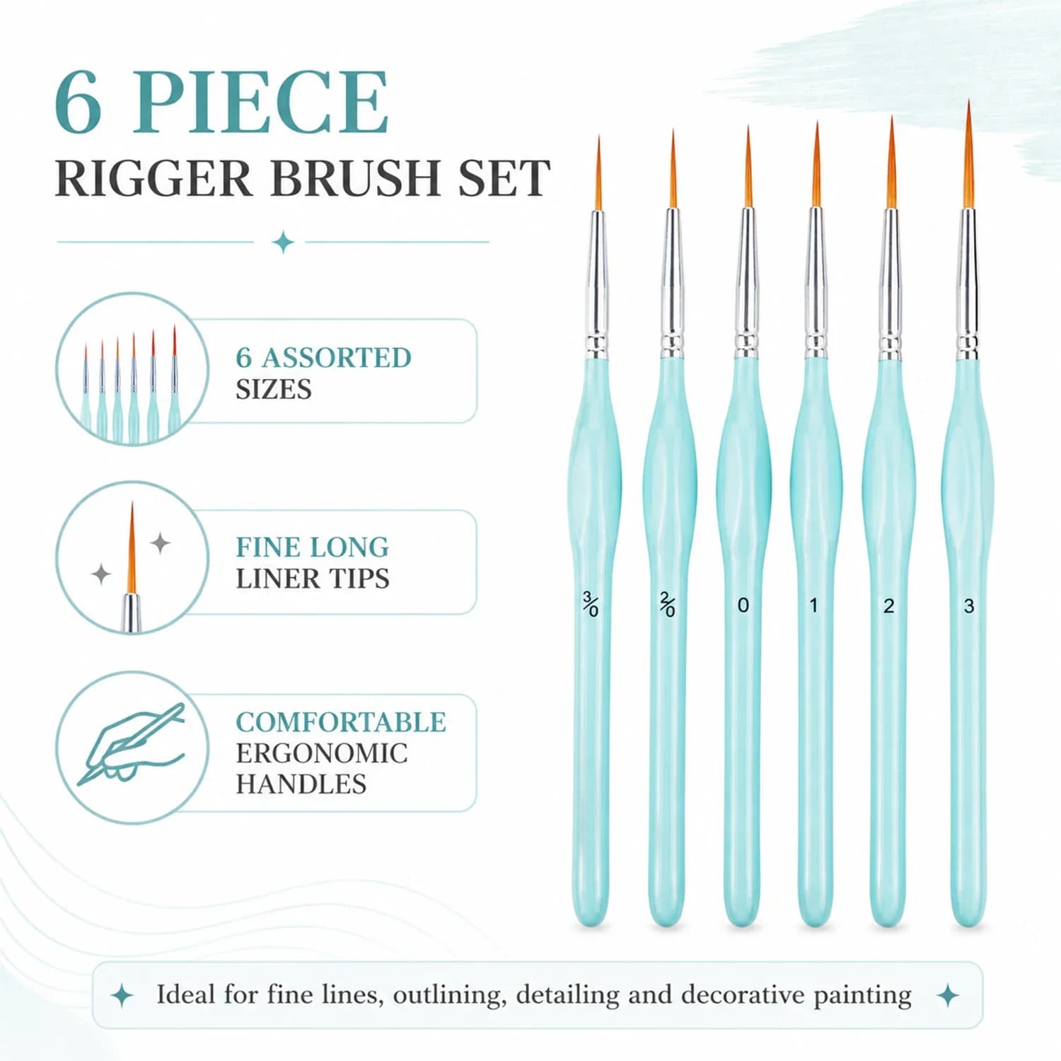 6pcs Rigger Paint Brushes Set,Fine Tip Detail Painting Brushes,Thin Point Brushes for Mandala Painting Watercolor Oil DIY Craft