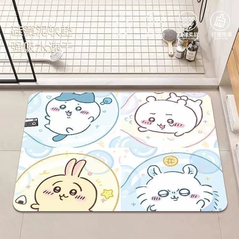 Tappetino da Bagno in Terra di Diatomee Anime Chiikawa Hachiware Usagi, Antiscivolo, Assorbente, ad Asciugatura Rapida, per Cucina, Camera da Letto, Casa