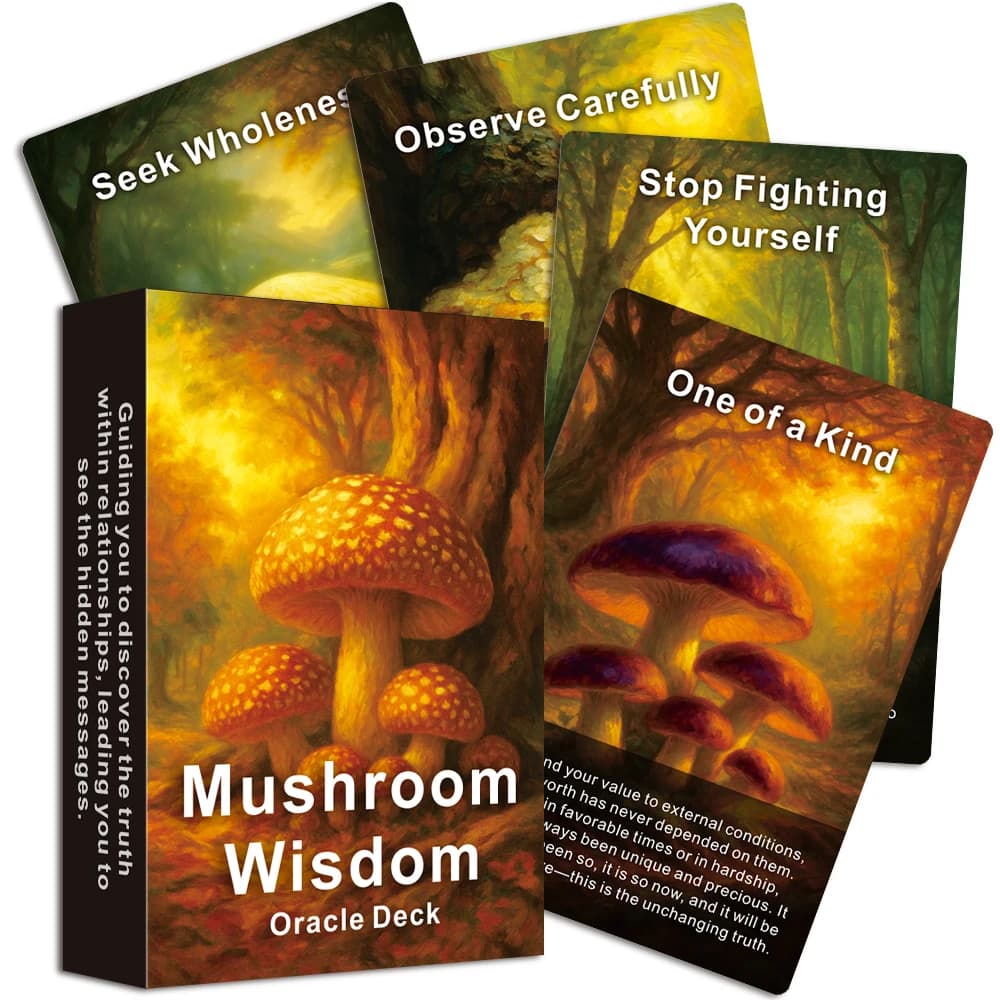 Mazzo Oracolo della Saggezza dei Funghi, 48 Carte Oracle di Fruste dai Funghi, Chiarezza Interno e Meditazione, 12*8 cm, Versione Inglese