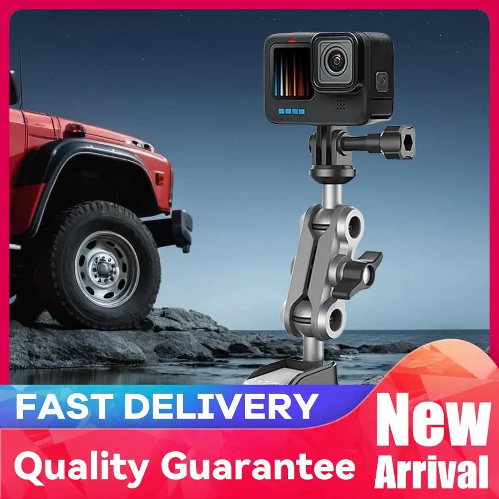 Auto Windscreen holder with 1/4 of Pollice, 360° adjustable mounting for Gopro Cameras, Insta360 and DSLR