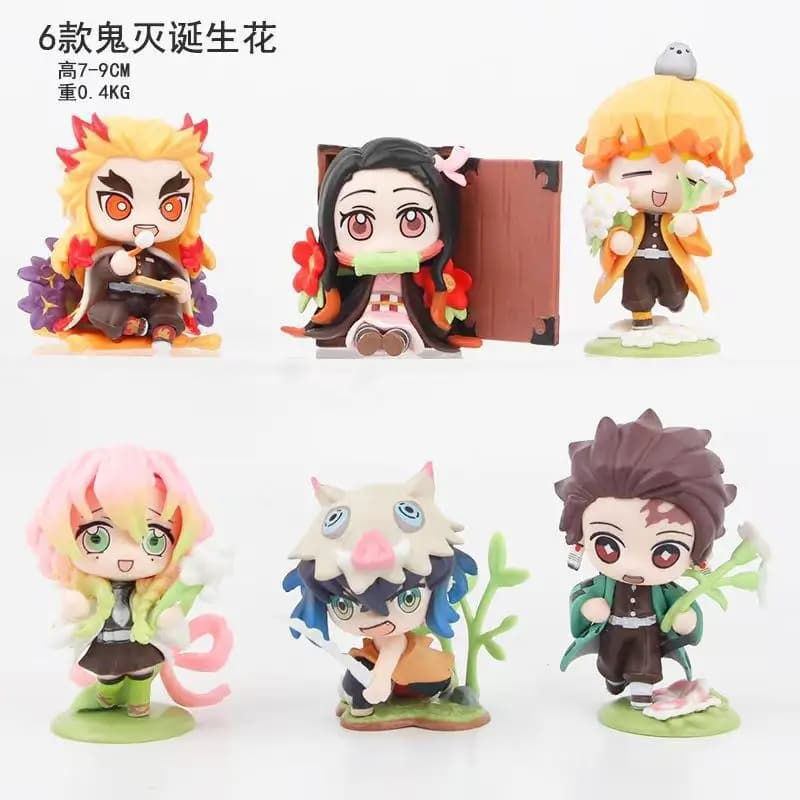 7 cm Demon Slayer: Kimetsu no Yaiba 6 pezzi vestito Q-versione Anime fatti a mano Action Figures Custodia da tavolo Decorazione Ornamento Regalo