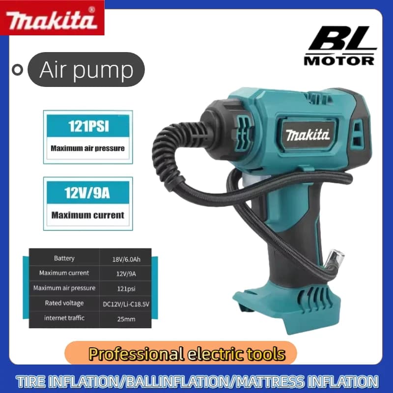 Makita 18V Gonfiatore a batteria Pompa di aria elettrica Pneumatico per auto Compressore d'aria portatile Compressore d'aria automatico portatile montato su auto