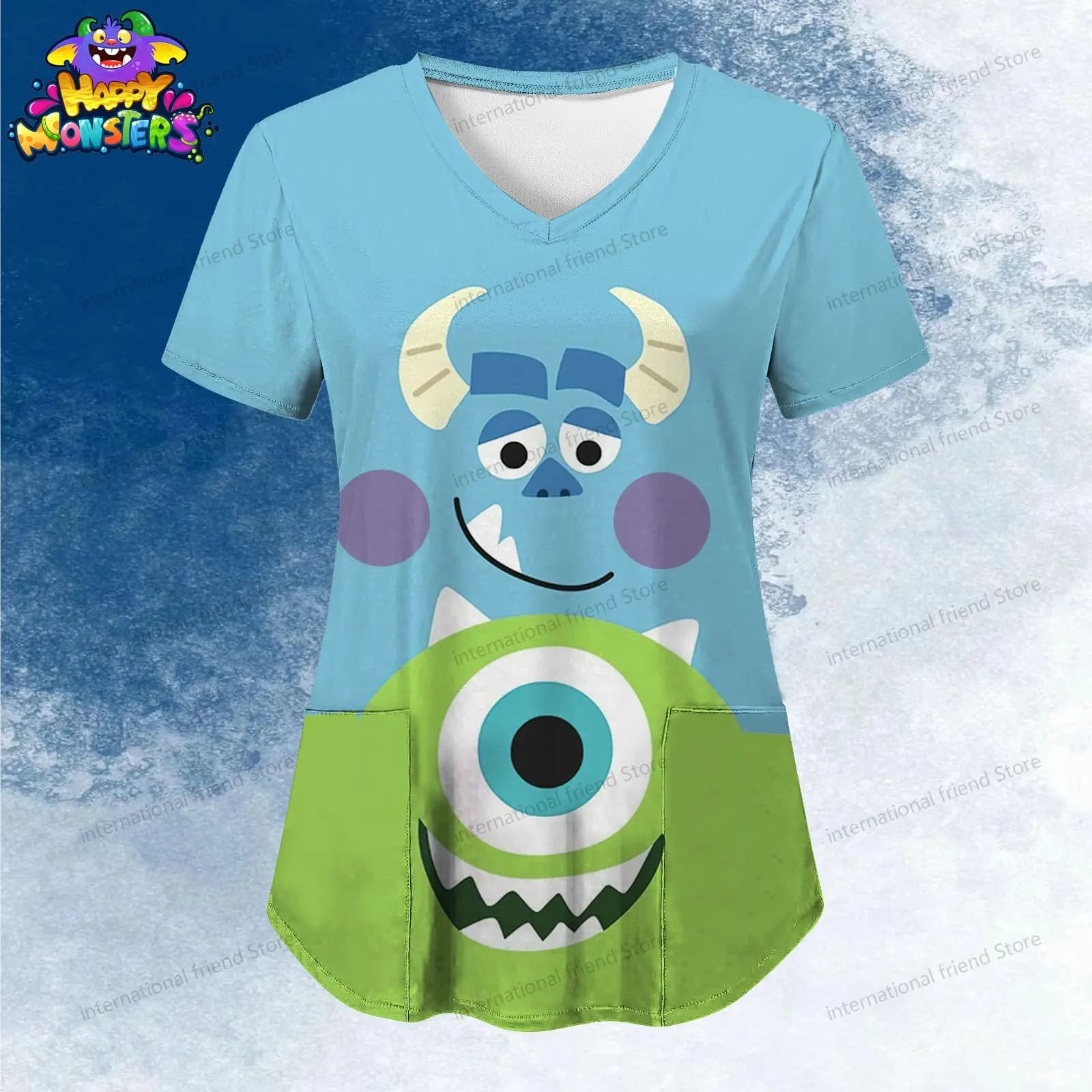 Monsters Inc. Pocket t-shirt da infermiera con scollo a V da donna Y2k nuovo vestito abbigliamento donna giovanile estate manica corta Top economico